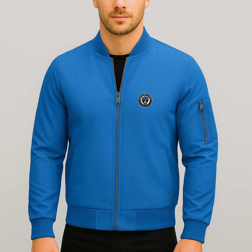 Men's Philadelphia Union FC Lightweight Bomber Jacket Windbreaker Softshell Varsity Jacket Coat