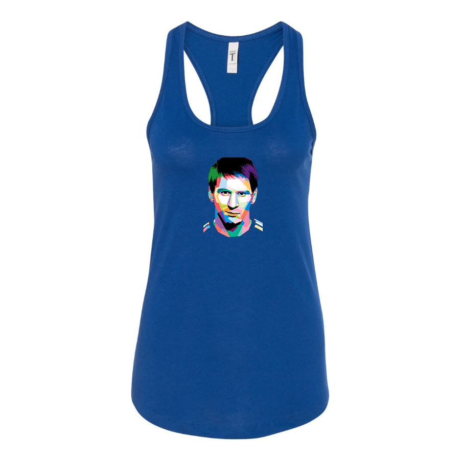 Women's Lionel Messi Face Art Soccer Racerback Tank Top