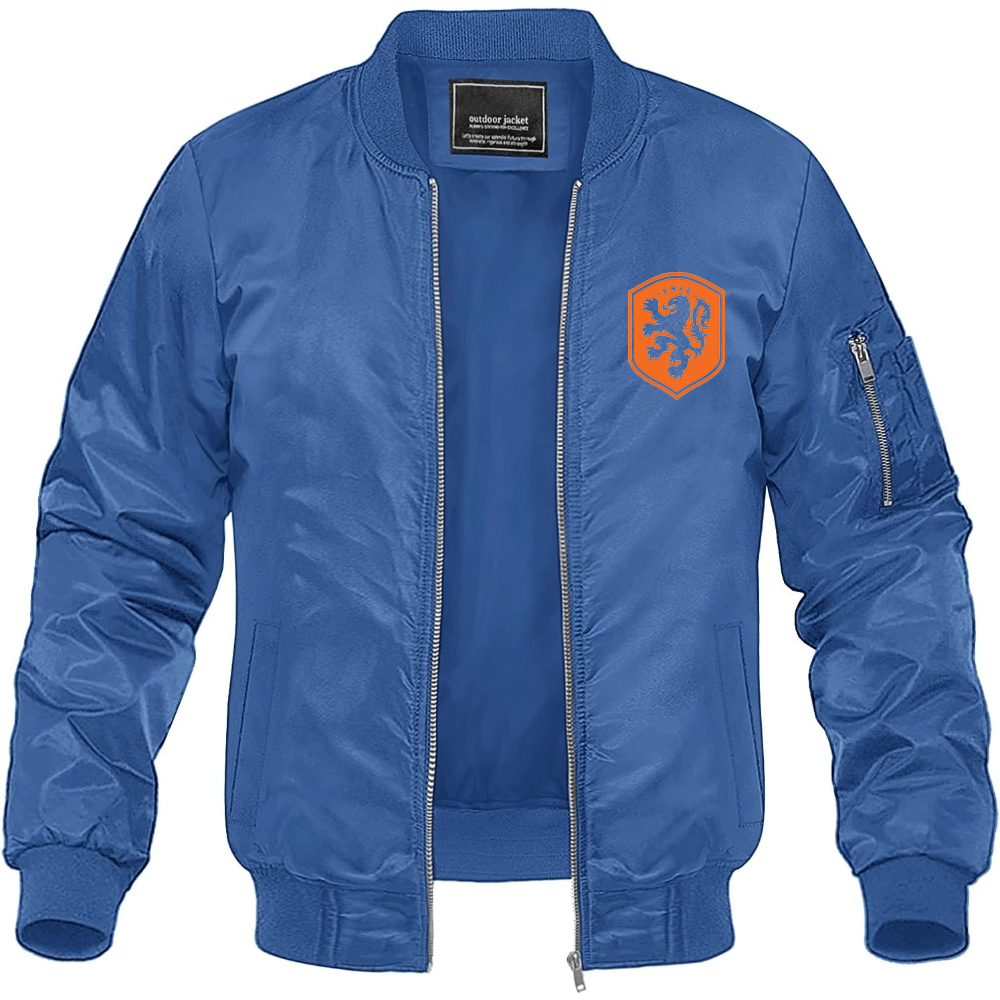 Men's Netherlands National Soccer Team Lightweight Bomber Jacket Windbreaker Softshell Varsity Jacket Coat