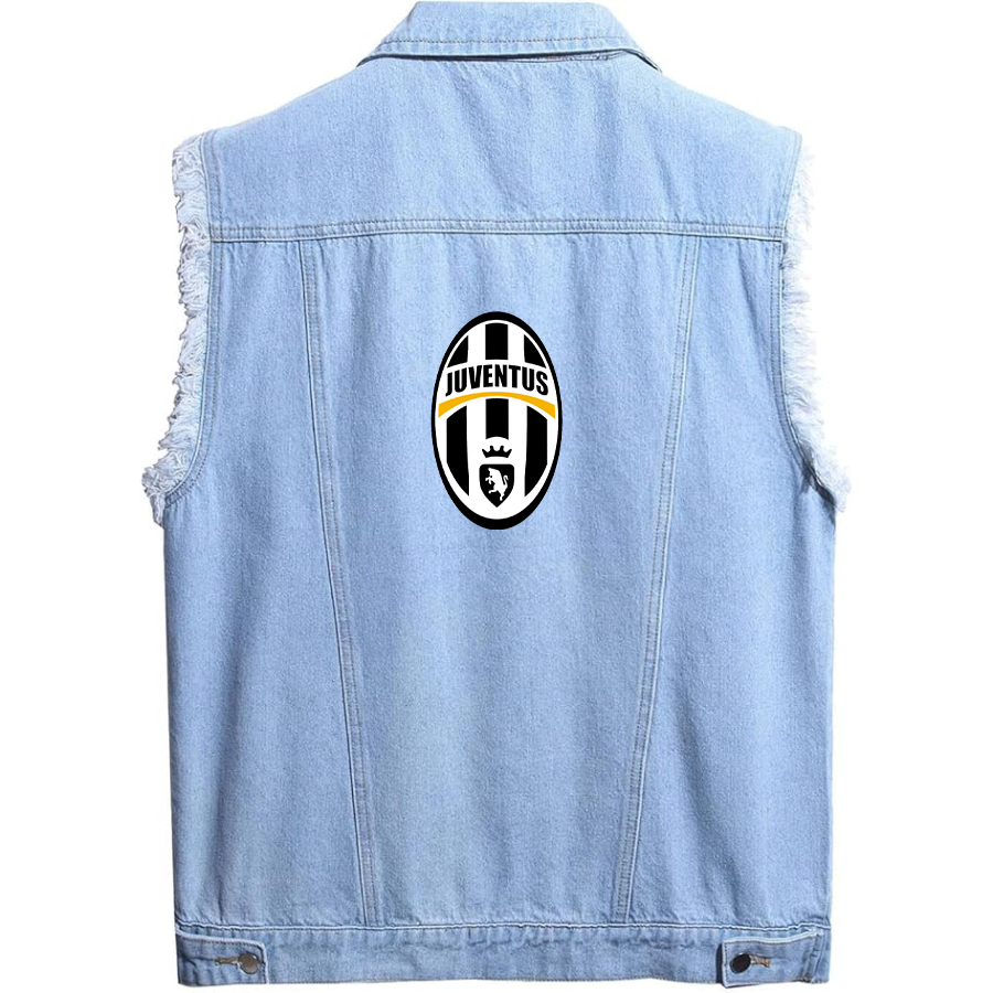 Men's Juventus Football Club Classic - Sleeveless Distressed Denim Vest – Rugged Black Jean Jacket