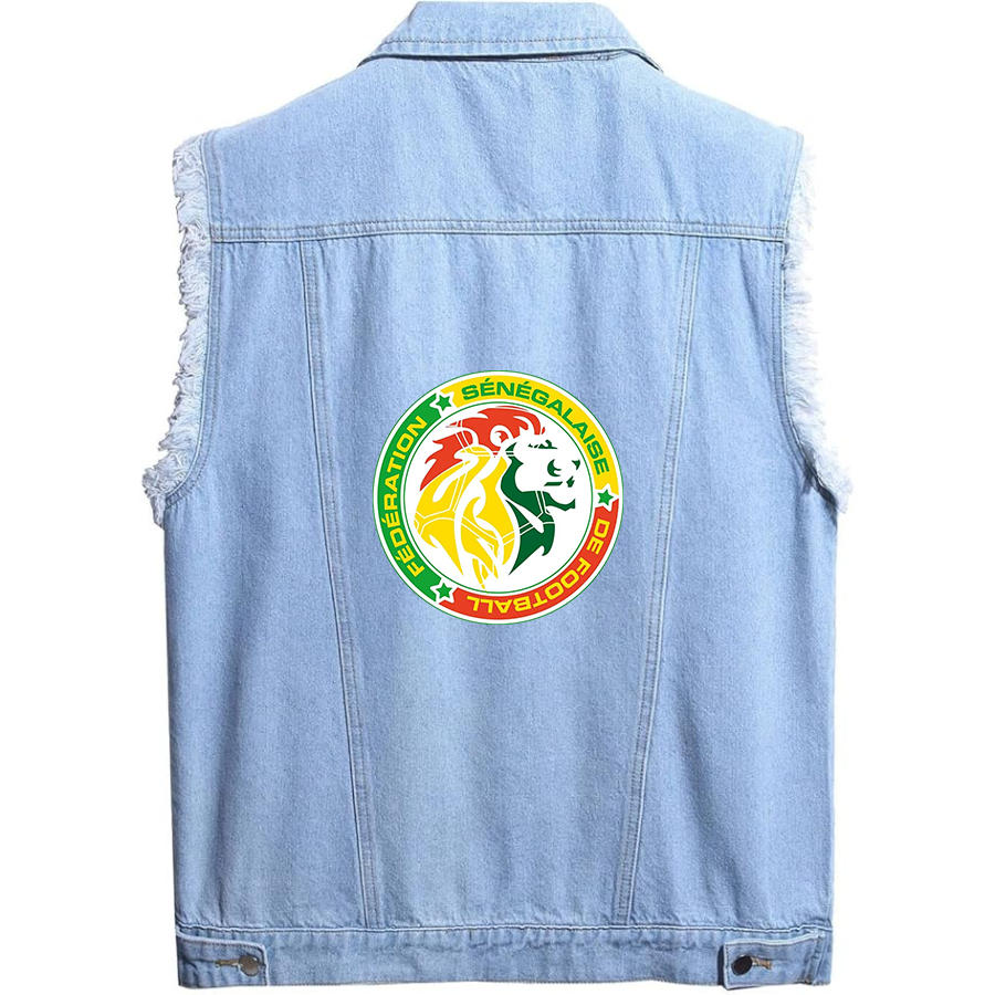 Men's  Senegal National Soccer Team copy   - Sleeveless Distressed Denim Vest – Rugged Black Jean Jacket