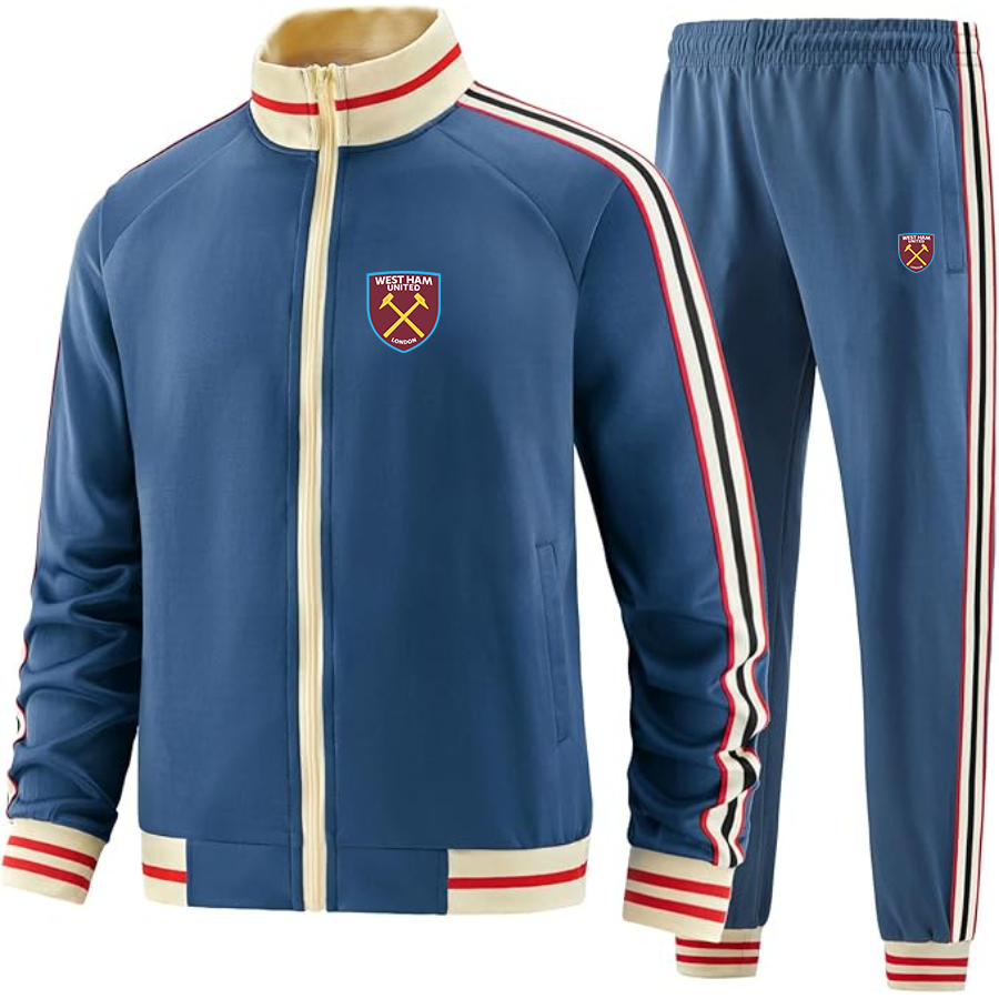 Men's West Ham United FC - Premium Two-Piece Designer Tracksuit with Bold Striped Accents and Zippered Front - Elevated Athletic Wear