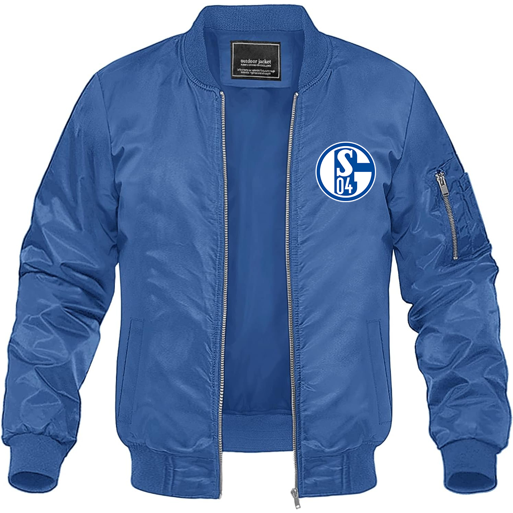 Men's Schalke 04 FC Lightweight Bomber Jacket Windbreaker Softshell Varsity Jacket Coat