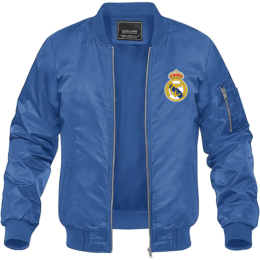 Men’s Real Madrid Soccer Lightweight Bomber Jacket Windbreaker Softshell Varsity Jacket Coat