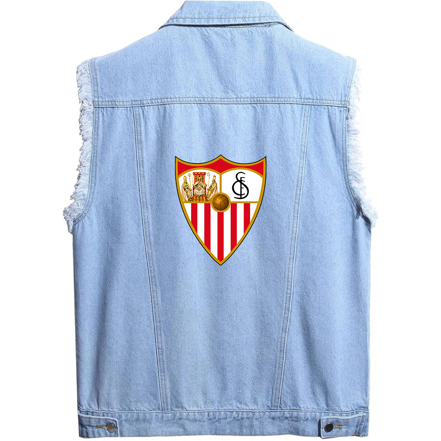 Men's  Sevilla FC   - Sleeveless Distressed Denim Vest – Rugged Black Jean Jacket