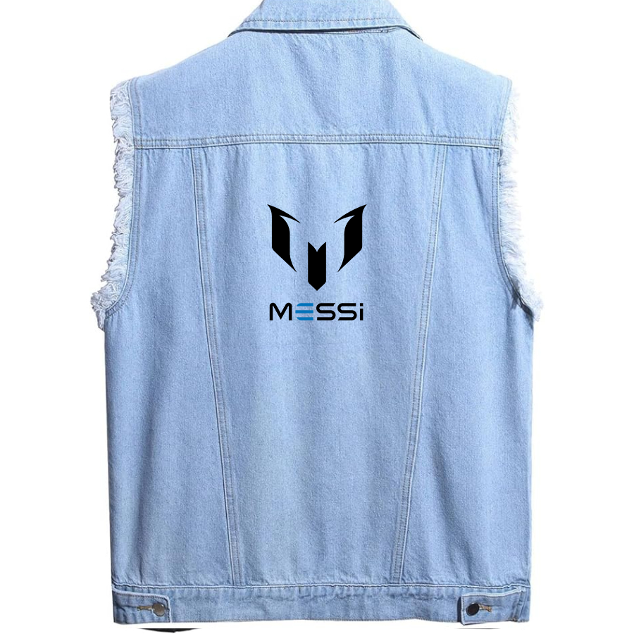 Men's  Lionel Messi - Sleeveless Distressed Denim Vest – Rugged Black Jean Jacket