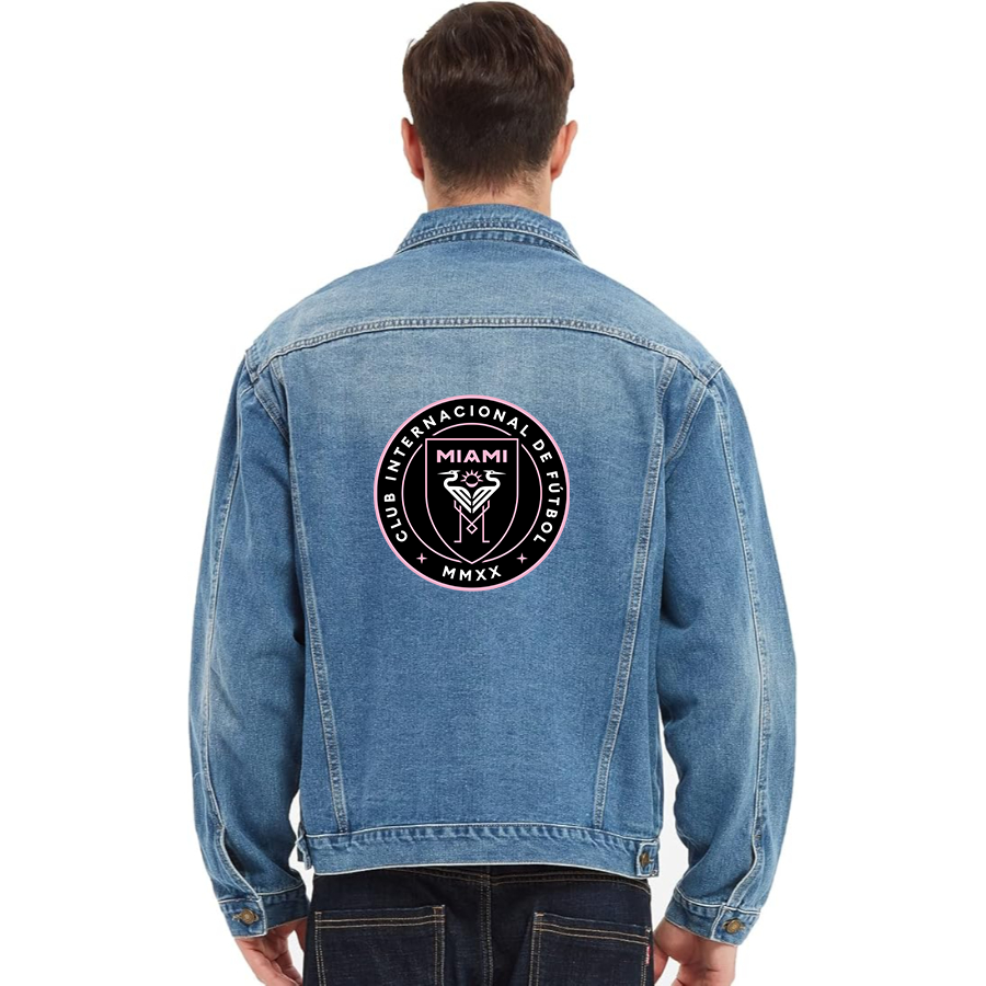 Men’s Inter Miami FC - Vintage Distressed Denim Jacket – Stylish Casual Jean Outerwear