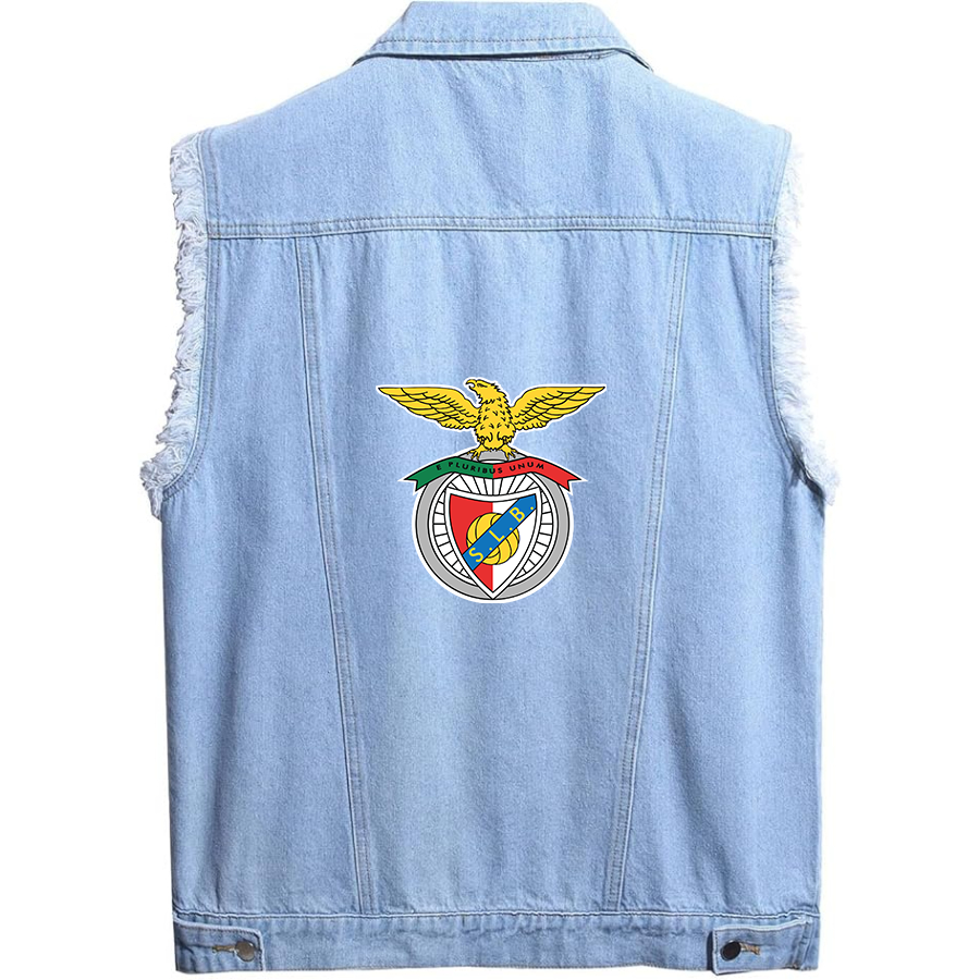 Men's SL Benfica FC  - Sleeveless Distressed Denim Vest – Rugged Black Jean Jacket