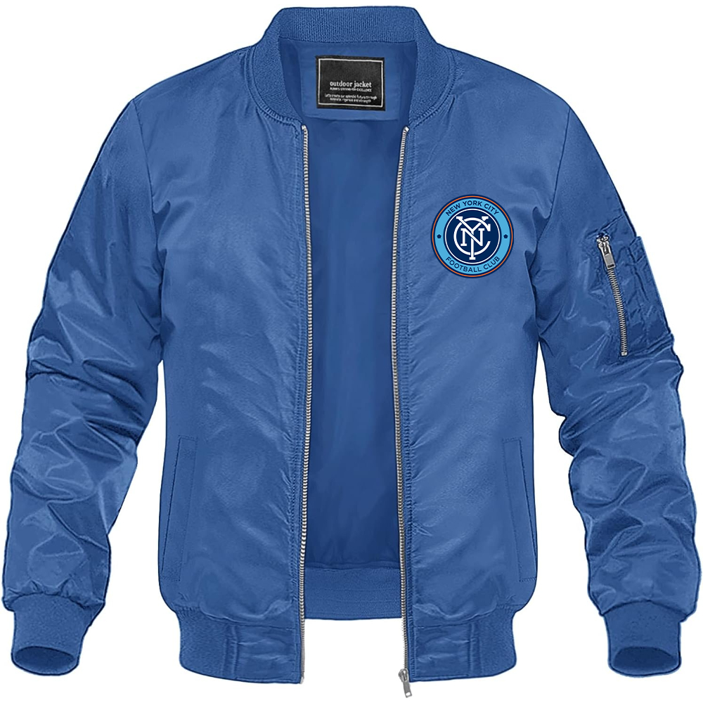 Men's New York City FC Lightweight Bomber Jacket Windbreaker Softshell Varsity Jacket Coat