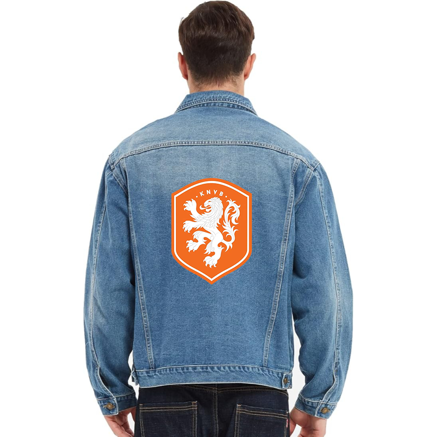 Men’s  Netherlands National Soccer Team - Vintage Distressed Denim Jacket – Stylish Casual Jean Outerwear