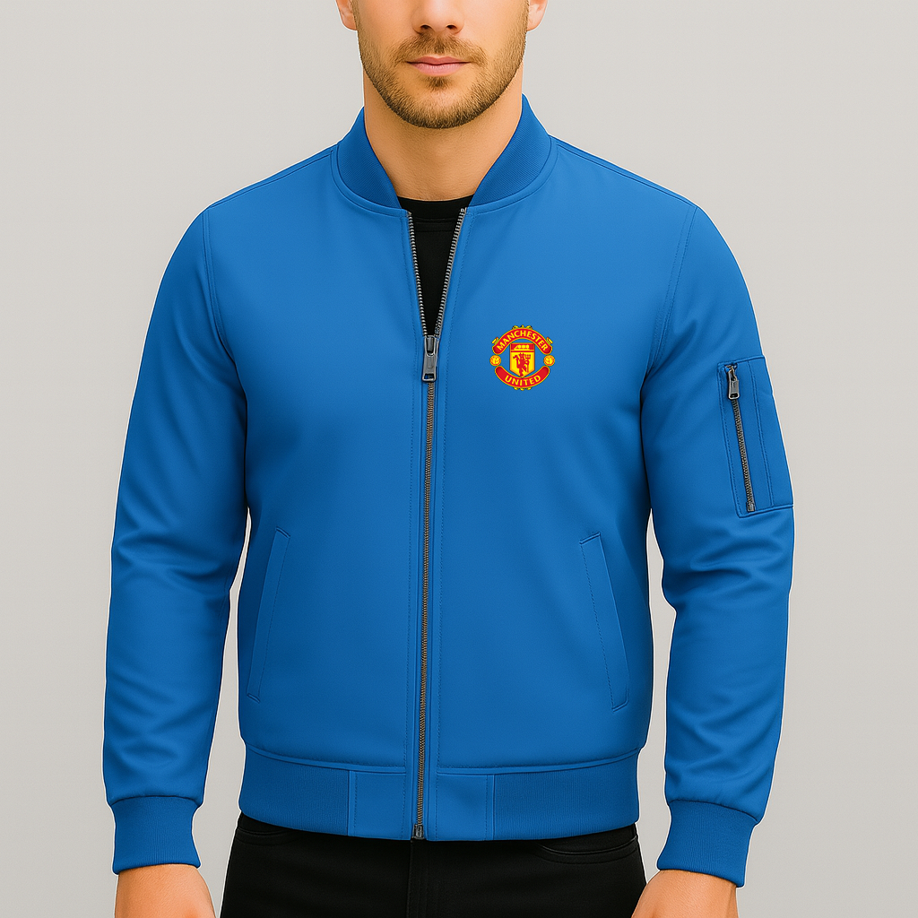 Men’s Manchester United Soccer Lightweight Bomber Jacket Windbreaker Softshell Varsity Jacket Coat
