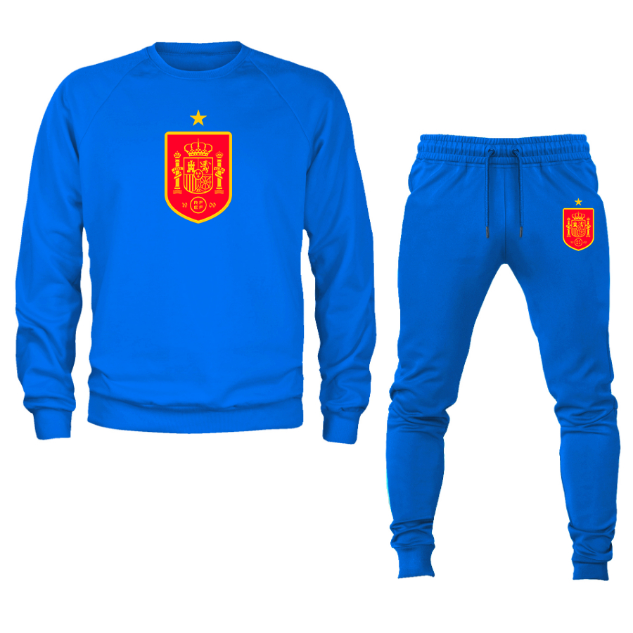 Men's Spain Red Logo National Soccer Team Crewneck Sweatshirt Joggers Suit