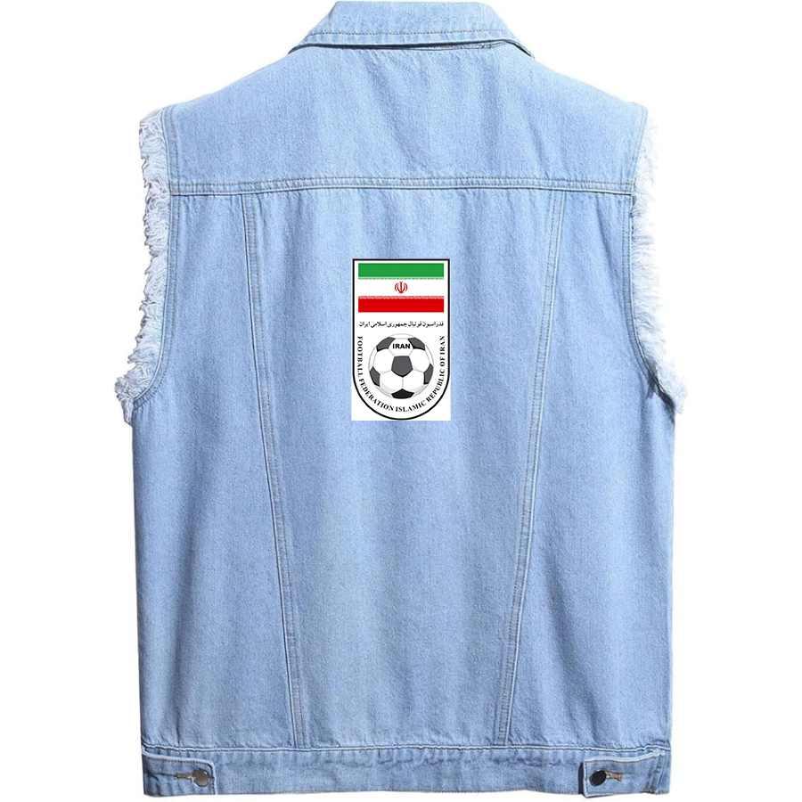 Men's Iran National Soccer Team- Sleeveless Distressed Denim Vest – Rugged Black Jean Jacket