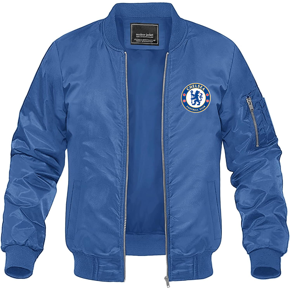 Men's Chelsea Soccer Lightweight Bomber Jacket Windbreaker Softshell Varsity Jacket Coat