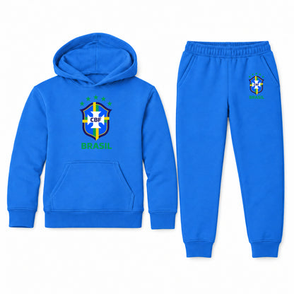 Brasil National Soccer Team youth hoodie jogger set, Blue, Youth Large ages 10–12