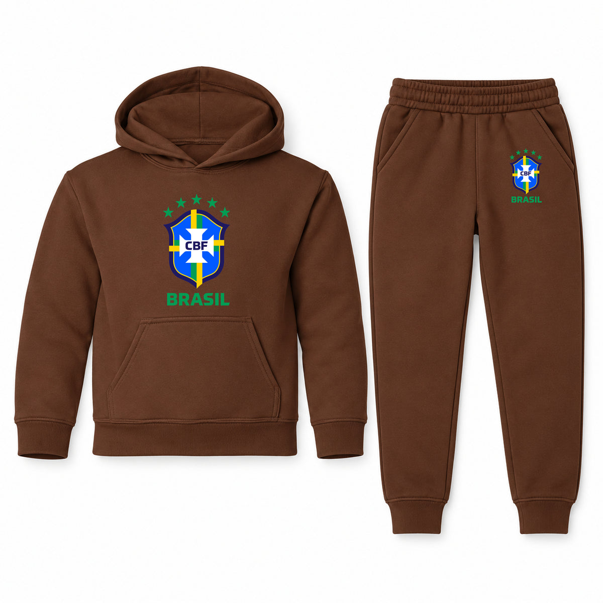 Brasil National Soccer Team youth hoodie jogger set, Brown, Youth Large ages 10–12