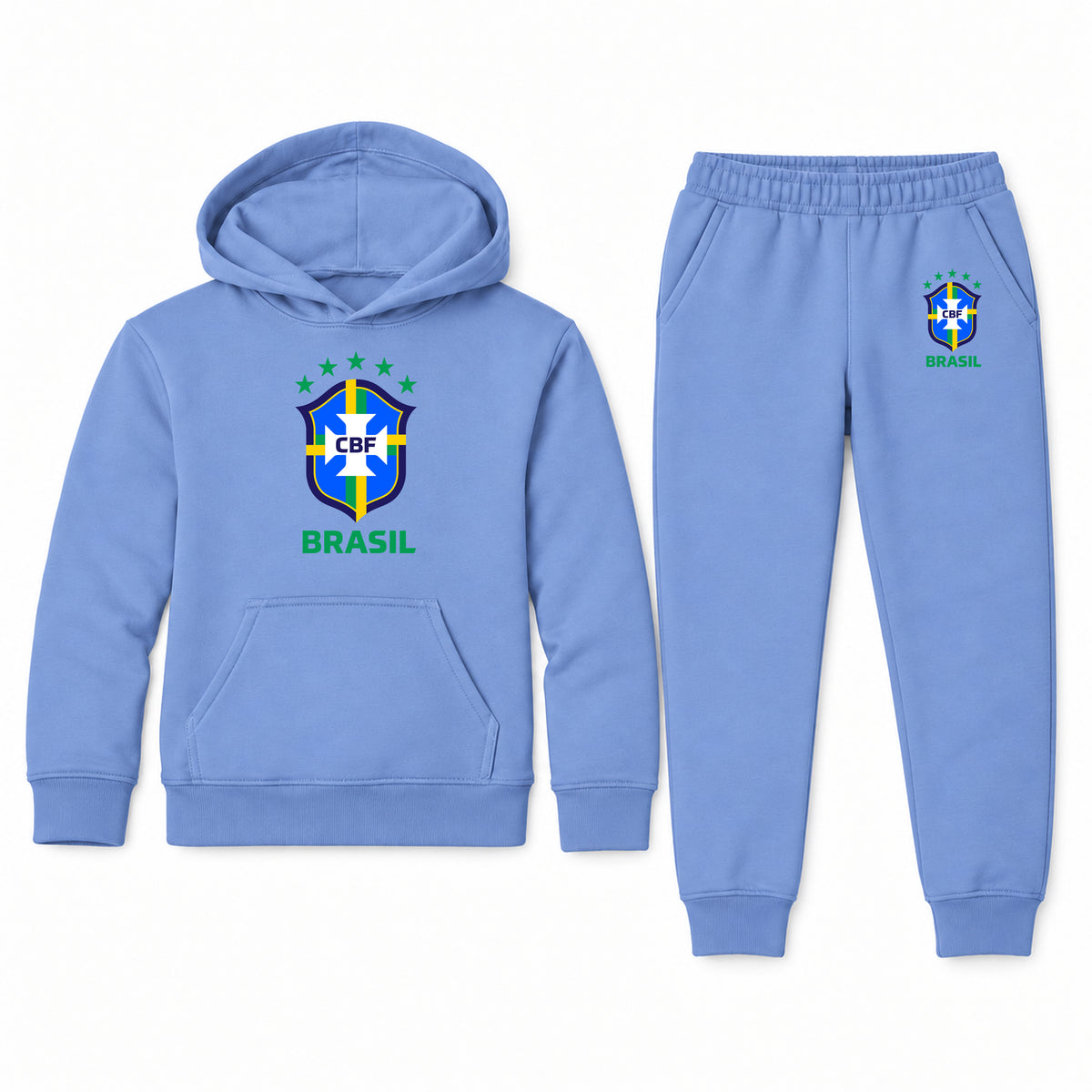 Brasil National Soccer Team youth hoodie jogger set, Carolina Blue, Youth Large ages 10–12