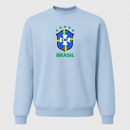 Men's Brasil National Soccer Team Crewneck Sweatshirt | Color: Carolina Blue | Original artwork on Drive garment
