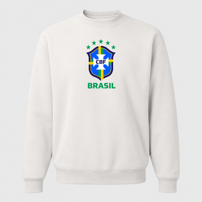 Men's Brasil National Soccer Team Crewneck Sweatshirt | Color: White | Original artwork on Drive garment