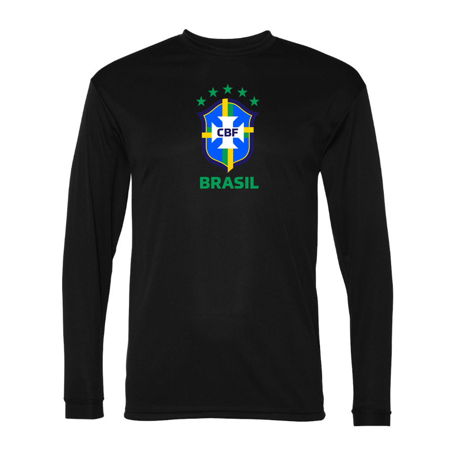 Men's Brasil National Soccer Team Performance Long Sleeve T-Shirt | Color: Black | Original artwork on Drive garment
