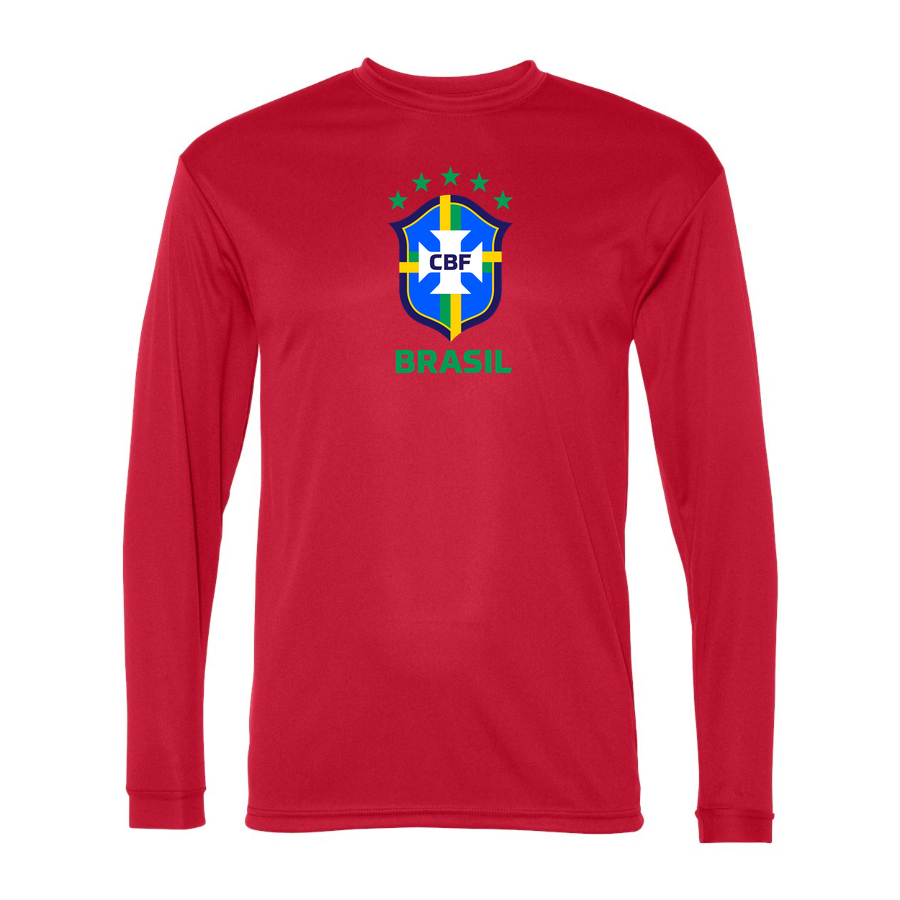 Men's Brasil National Soccer Team Performance Long Sleeve T-Shirt | Color: Red | Original artwork on Drive garment
