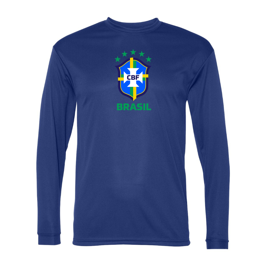 Men's Brasil National Soccer Team Performance Long Sleeve T-Shirt | Color: Royal | Original artwork on Drive garment