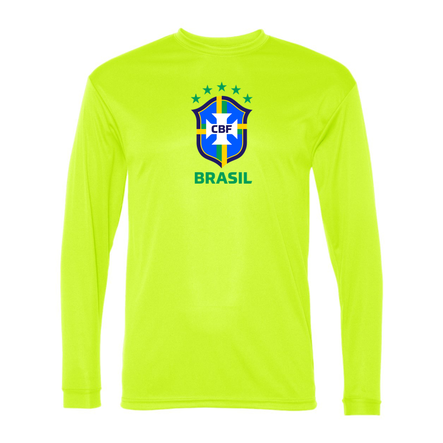 Men's Brasil National Soccer Team Performance Long Sleeve T-Shirt | Color: Safety Yellow | Original artwork on Drive garment