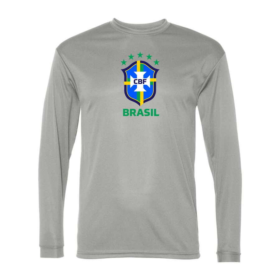 Men's Brasil National Soccer Team Performance Long Sleeve T-Shirt | Color: Silver | Original artwork on Drive garment