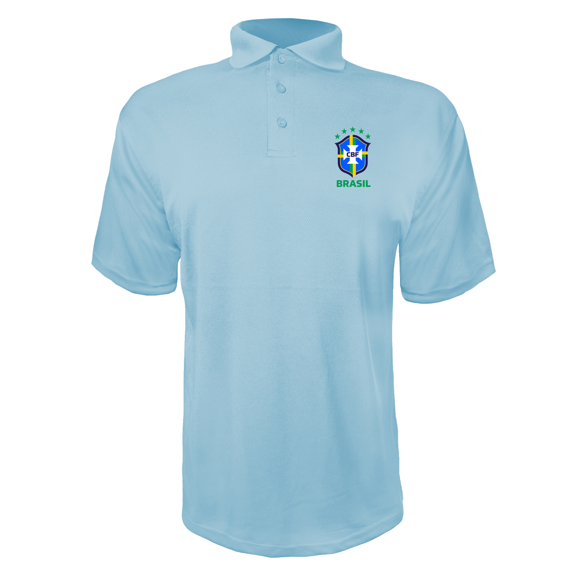 Men's Brasil National Soccer Team Polyester Polo | Color: Carolina Blue | Original artwork on Drive garment