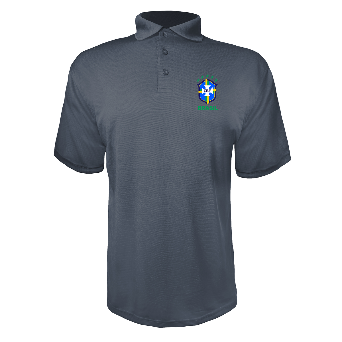 Men's Brasil National Soccer Team Polyester Polo | Color: Charcoal | Original artwork on Drive garment