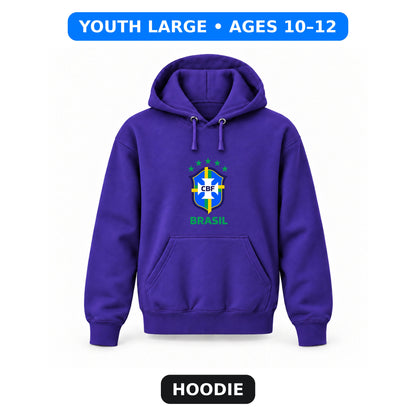 Brasil National Soccer Team - Youth Large Hoodie (Ages 10–12) | Color: Purple
