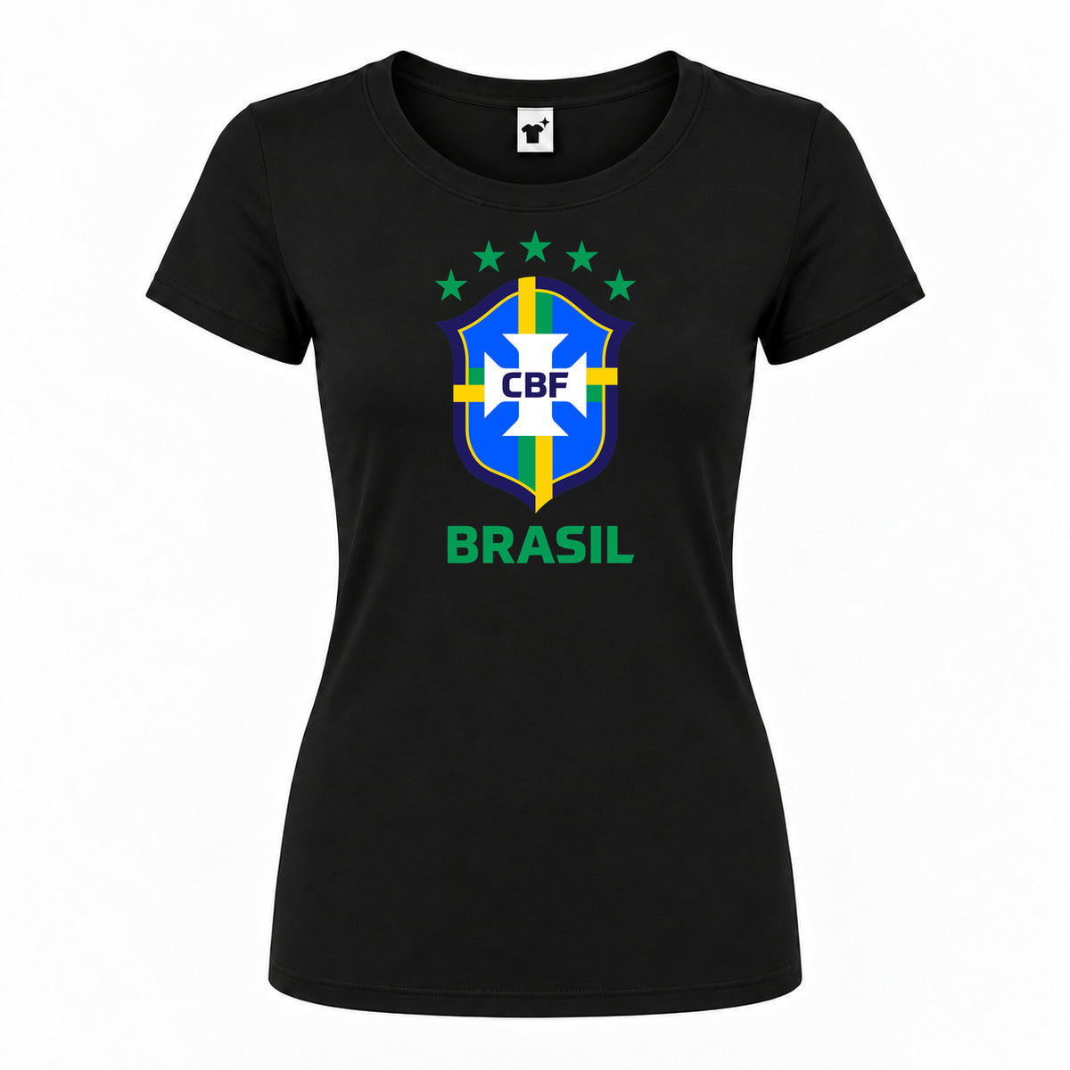 Women's Brasil National Soccer Team Round Neck T-Shirt | Color: Black