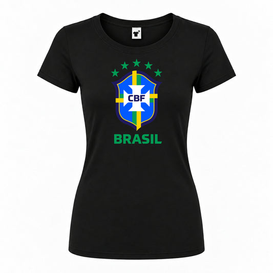 Women's Brasil National Soccer Team Round Neck T-Shirt | Color: Black