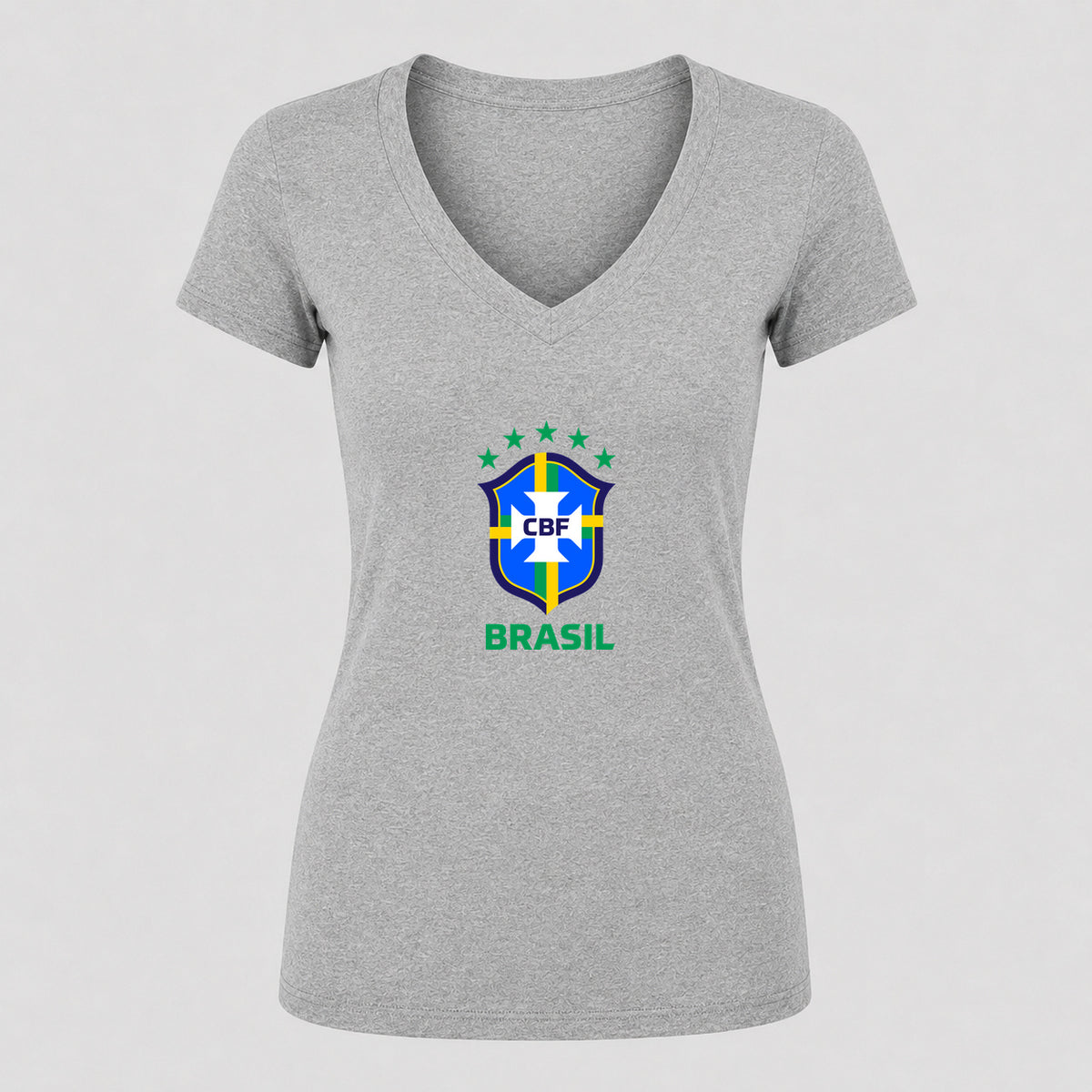 Women's Brasil National Soccer Team V-Neck T-Shirt | Color: Gray | Original artwork on Drive garment