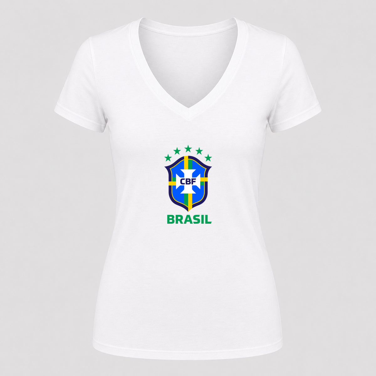 Women's Brasil National Soccer Team V-Neck T-Shirt | Color: White | Original artwork on Drive garment