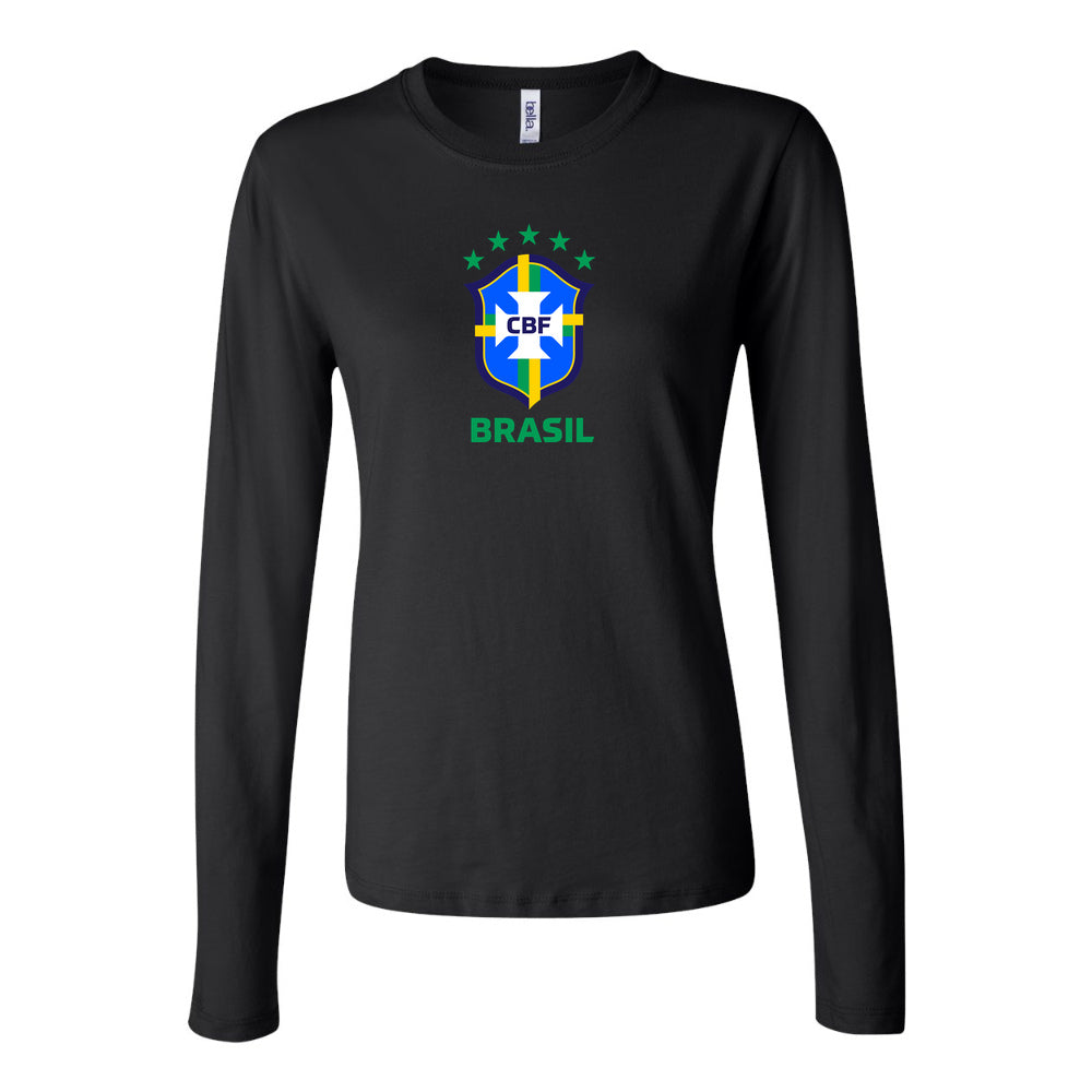 Women's Brasil National Soccer Team Long Sleeve T-Shirt | Color: Black | Original artwork on Drive garment