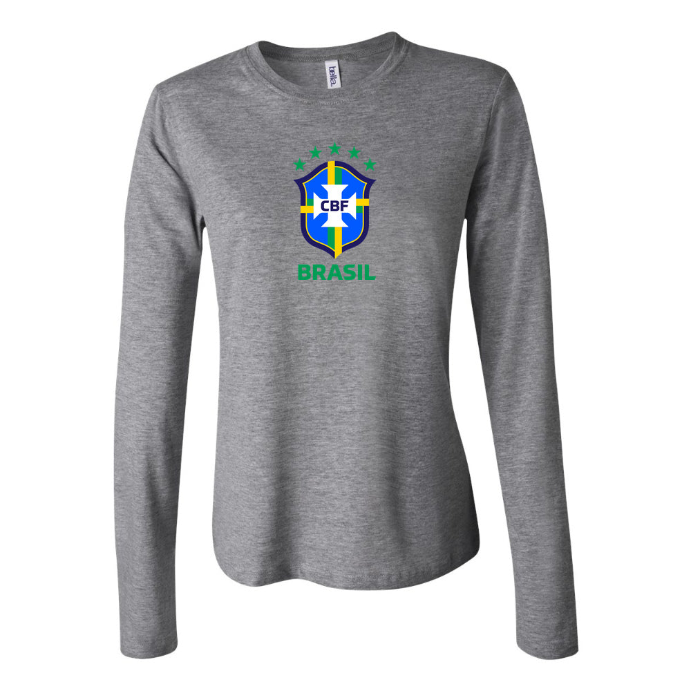 Women's Brasil National Soccer Team Long Sleeve T-Shirt | Color: Grey | Original artwork on Drive garment