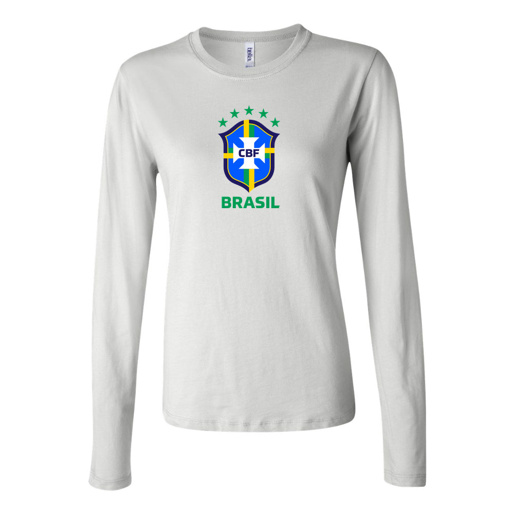 Women's Brasil National Soccer Team Long Sleeve T-Shirt | Color: White | Original artwork on Drive garment