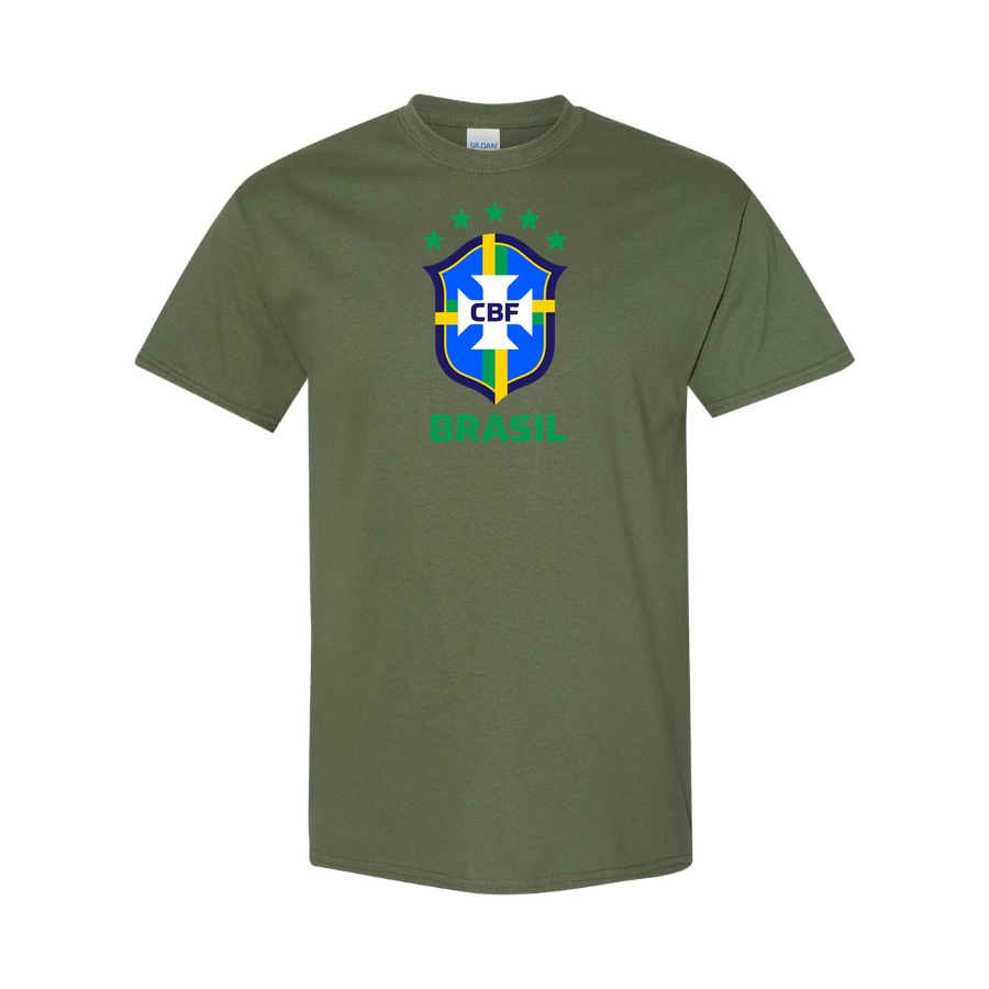 Youth Kids Brasil National Soccer Team Cotton T-Shirt | Color: Army Green | Original artwork on Drive garment
