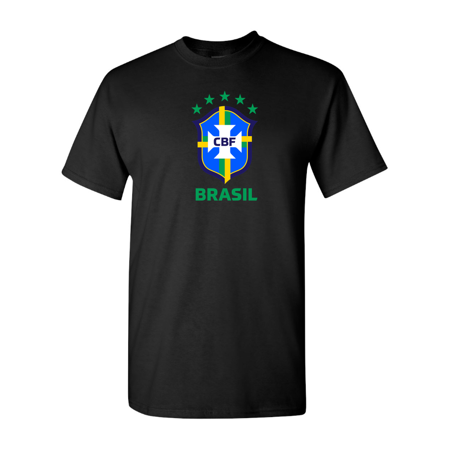 Youth Kids Brasil National Soccer Team Cotton T-Shirt | Color: Black | Original artwork on Drive garment