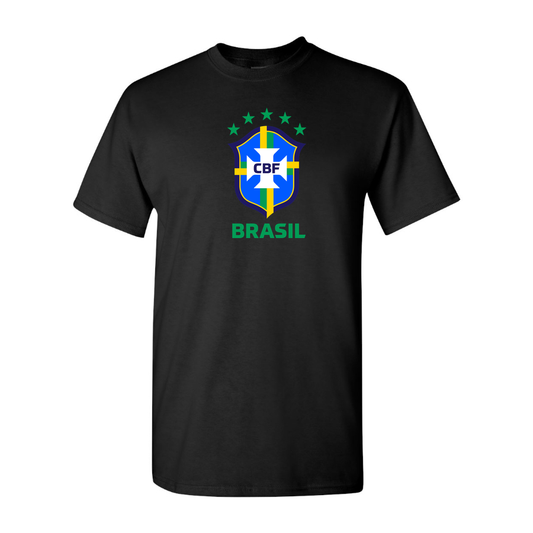 Youth Kids Brasil National Soccer Team Cotton T-Shirt | Color: Black | Original artwork on Drive garment