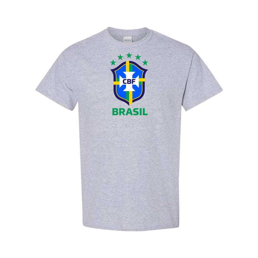 Youth Kids Brasil National Soccer Team Cotton T-Shirt | Color: Grey | Original artwork on Drive garment
