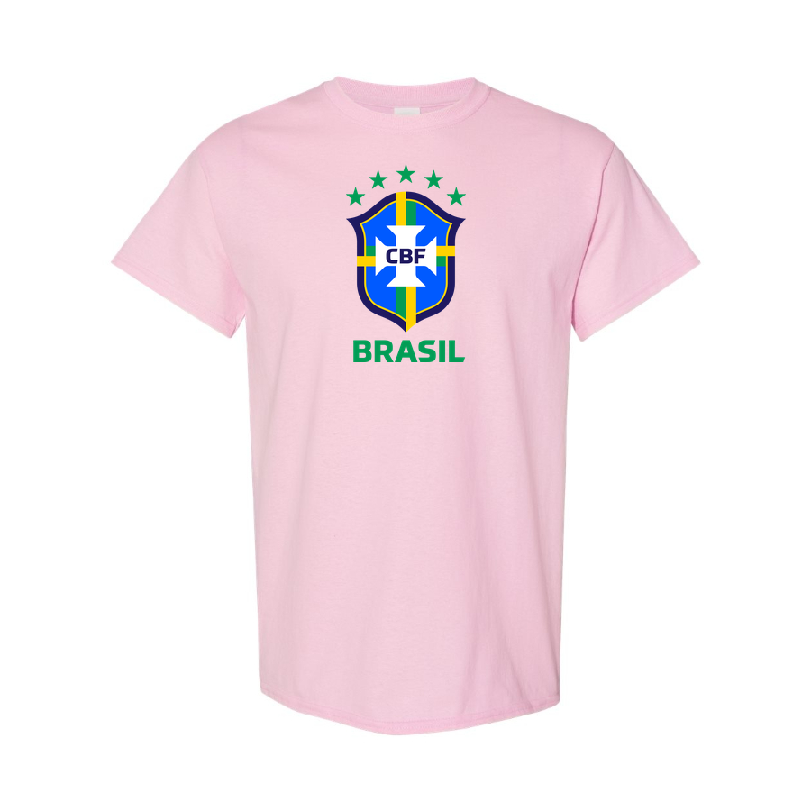Youth Kids Brasil National Soccer Team Cotton T-Shirt | Color: Pink | Original artwork on Drive garment