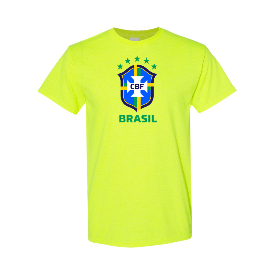 Youth Kids Brasil National Soccer Team Cotton T-Shirt | Color: Safety Green | Original artwork on Drive garment