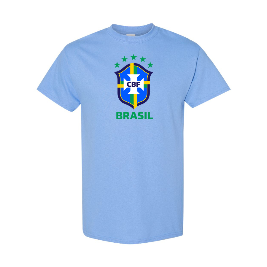 Youth Kids Brasil National Soccer Team Cotton T-Shirt | Color: Sky Blue | Original artwork on Drive garment