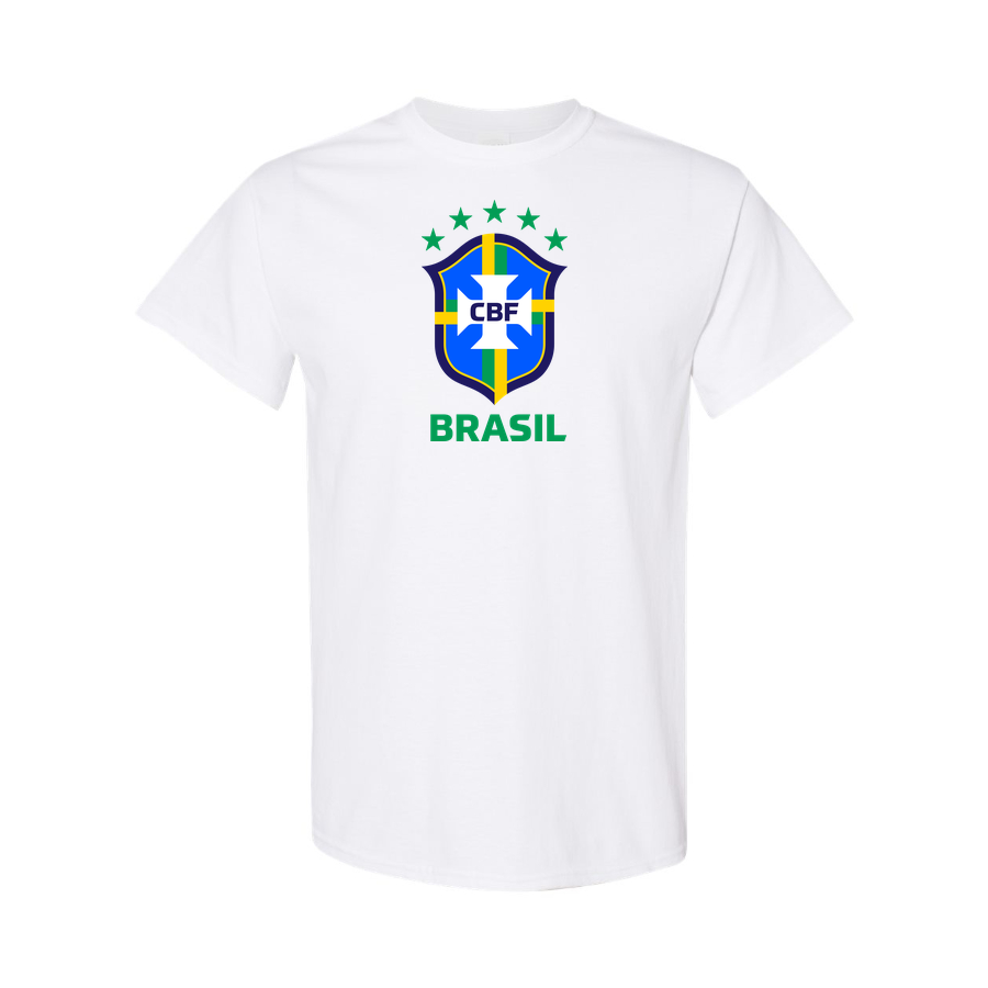 Youth Kids Brasil National Soccer Team Cotton T-Shirt | Color: White | Original artwork on Drive garment