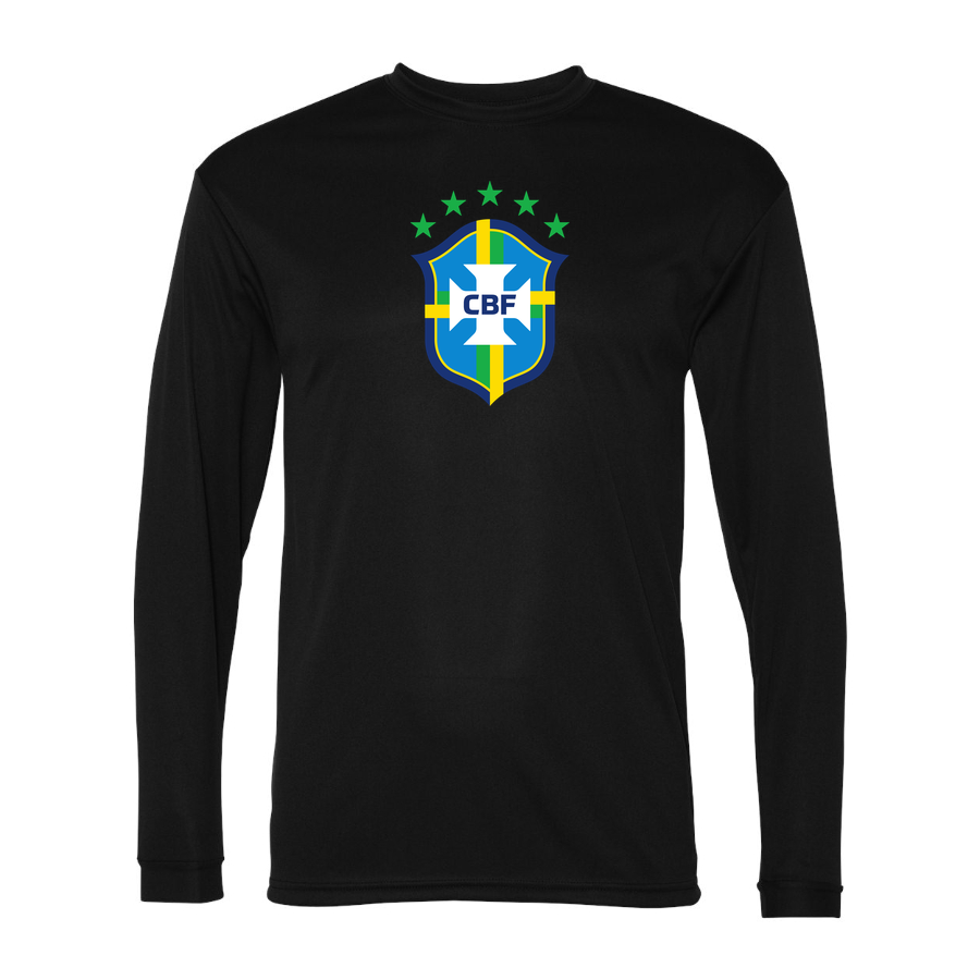 Men's Brazil National Soccer Team Performance Long Sleeve T-Shirt | Color: Black | Original artwork on Drive garment