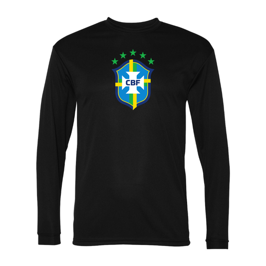 Men's Brazil National Soccer Team Performance Long Sleeve T-Shirt | Color: Black | Original artwork on Drive garment