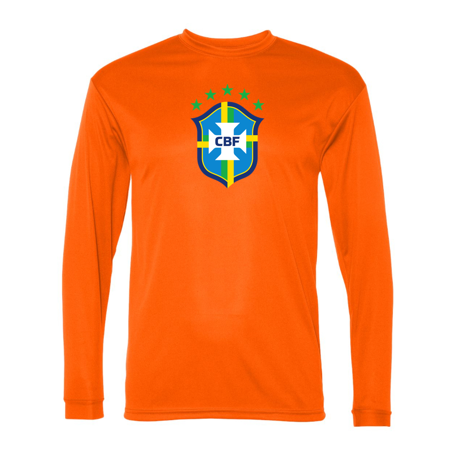 Men's Brazil National Soccer Team Performance Long Sleeve T-Shirt | Color: Orange | Original artwork on Drive garment
