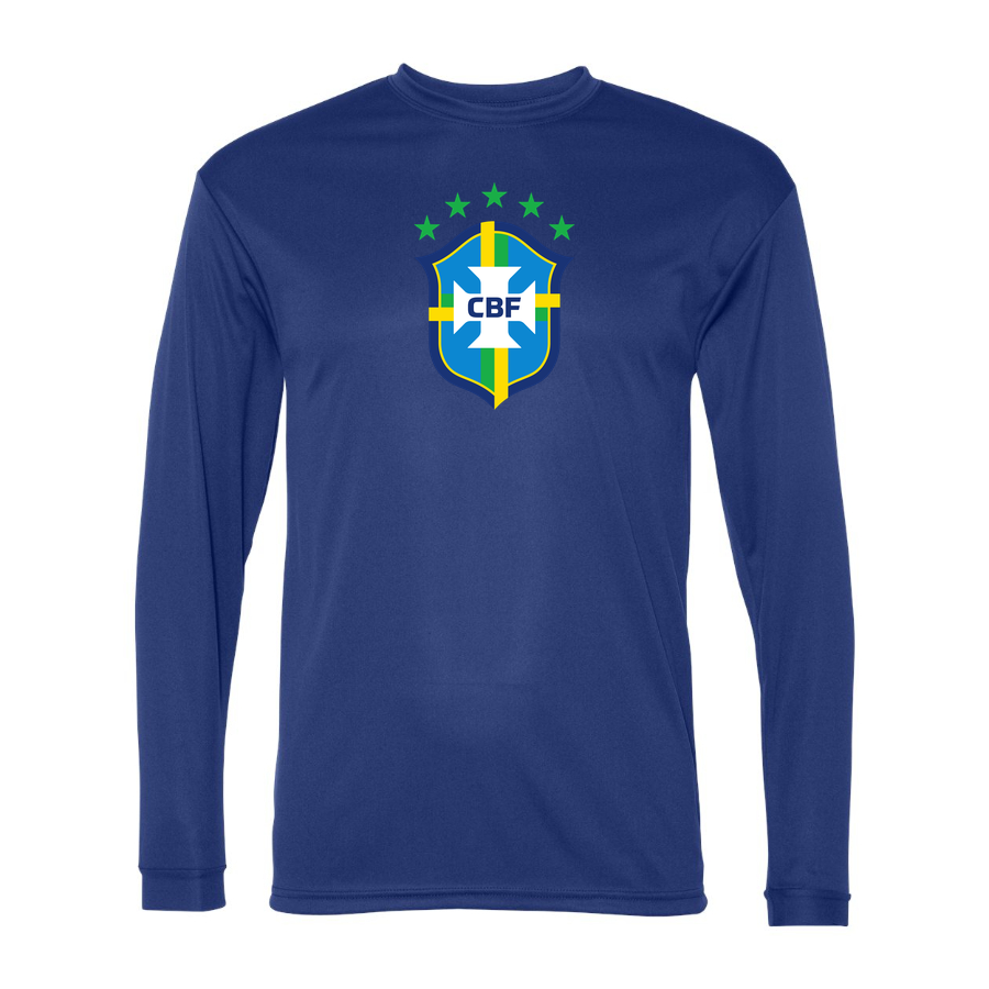 Men's Brazil National Soccer Team Performance Long Sleeve T-Shirt | Color: Royal | Original artwork on Drive garment